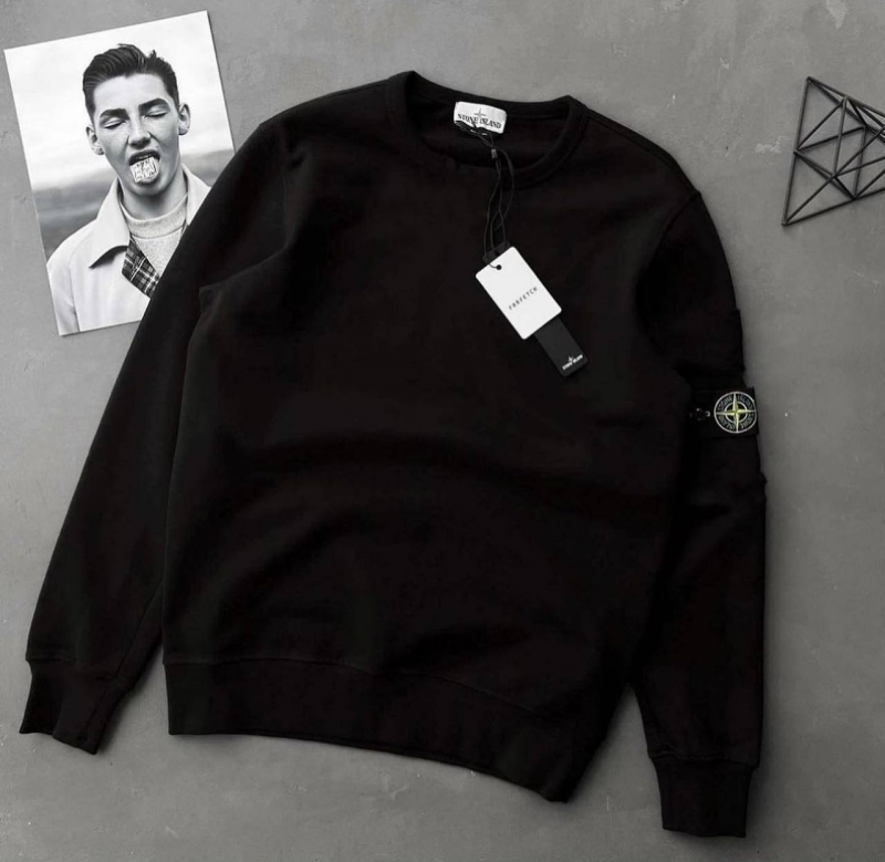 Черный мужской брендовый свитшот Stone island Т-856