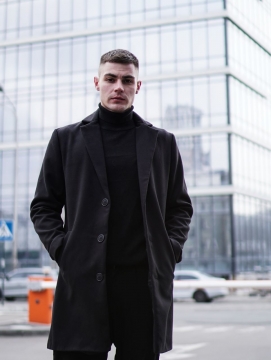 Кашемировое черное мужское пальто весна-осень К-986