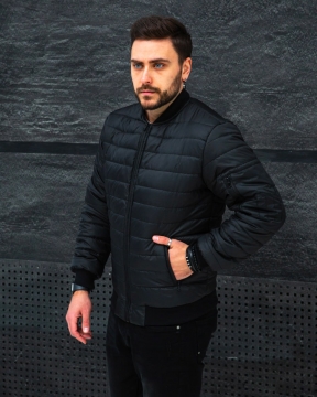 Стеганый мужской черный весенний бомбер К-990