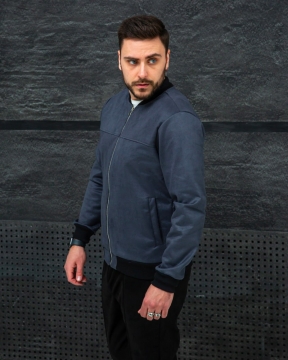 Темно синяя замшевая плотная кофта на молнии Т-871