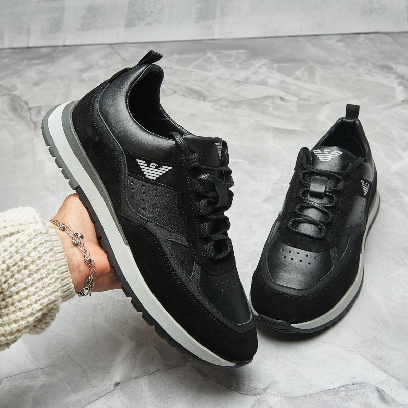 Кожаные мужские черные кроссовки Armani Т-795