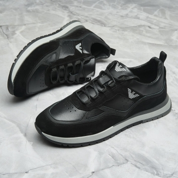 Кожаные мужские черные кроссовки Armani Т-795