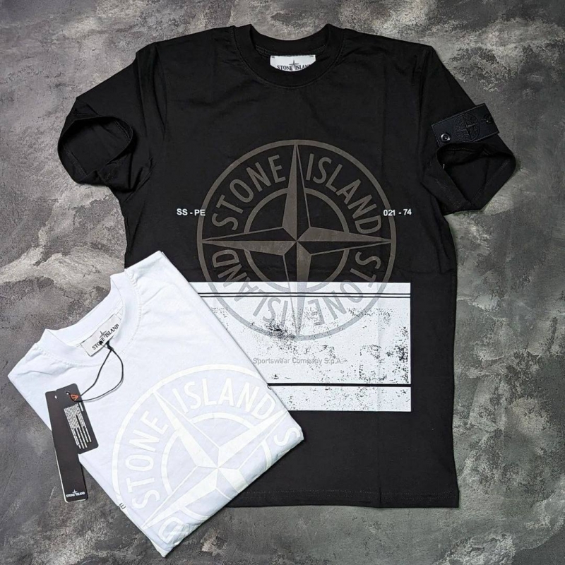 Брендова чоловіча футболка Stone island (чорна та біла) Ф-1117