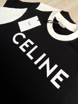 Черная мужская футболка Celine с белыми рукавами Ф-1206