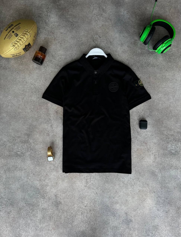 Черное мужское брендовое поло Stone island Ф-1243