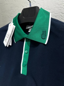 Темно синее поло Lacoste с зеленым воротником Ф-1279