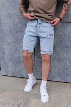 Рвані чоловічі джинсові шорти блакитні з дірками С-553