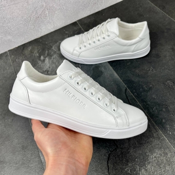 Белые мужские кожаные кеды hilfiger Т-820