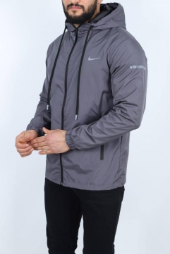 Стильная серая мужская ветровка nike с капюшоном К-1053