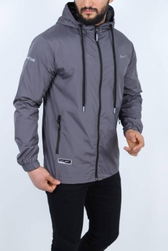 Стильная серая мужская ветровка nike с капюшоном К-1053