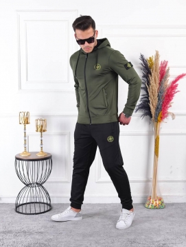 Мужской костюм Stone Island черный/хаки К-701