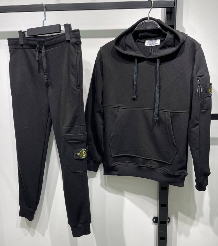 Черный мужской брендовий костюм Stone Island с худи К-704