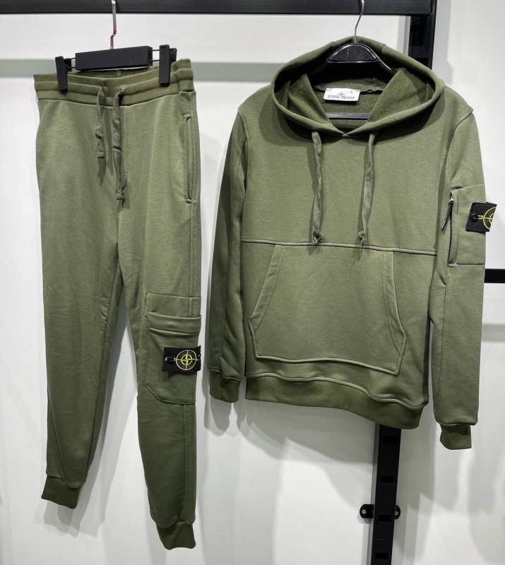 Брендовый костюм Stone Island худи и штаны в цвете хаки К-705