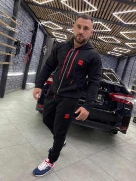 Брендовий чорний спортивний костюм Boss з кофтою на блискавці К-735
