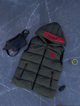 Мужская жилетка Boss хаки с капюшоном К-1089