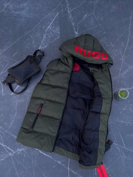 Мужская жилетка Boss хаки с капюшоном К-1089