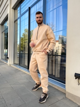 Стильний чоловічий бежевий комплект на флісі зі світшотом на блискавці К-752