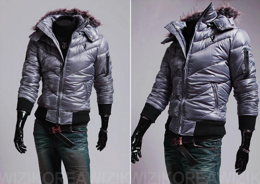 Серая Куртка с Меховым Воротником KR-69