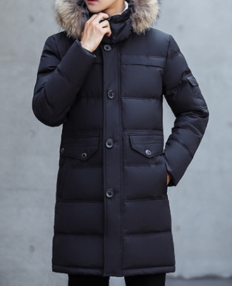 Черный Длинный Пуховик с Мехом Z-1367 (Размер 46-48)